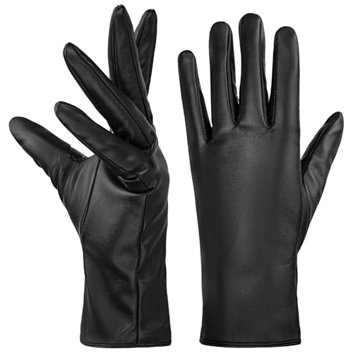 Kotashion Warme Lederhandschuhe für den Winter für Damen, mit Plüschfutter, Touchscreen Lederhandschuhe, Winddichte Warme PU Handschuhe für Damen