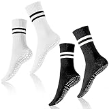 REEKNOKOL 2 Paar Yoga-Socken mit Griffen, rutschfeste Pilates-Socken, lange Griffsocken für Damen und Mädchen, Zuhause, Fitnessstudio, Sport, Workout, Fitness (weiß und schwarz)