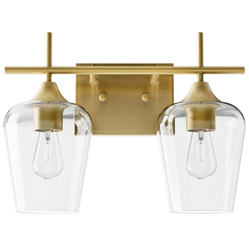 VONLUCE 2 Light Bathroom Vanity Light Fixture,Brushed Gold | Wine Glass Shades,…