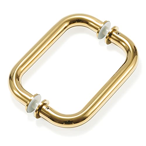 Ranbo 6" Back To Back Heavy-Duty Commercial Grade-304 Stainless Steel Push Pull Door Handle Compatible With 1/4" To 1/2" Thickness Glass Door For Frameless Shower Doors (6 Inch Polished Gold) #TOP8