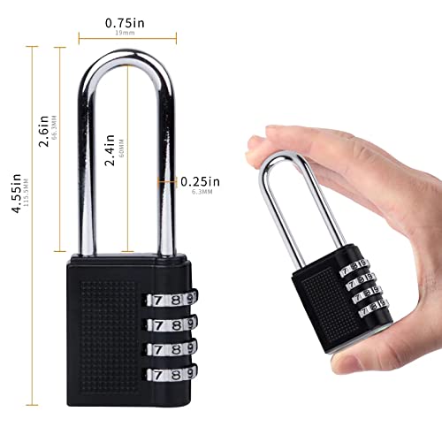 Keiuline 4 Digit Outdoor Waterproof Long Combination Lock For School Gym Locker, Gate, Yard，Fence Locks 2 Pack Small Black Combo Padlock #TOP3
