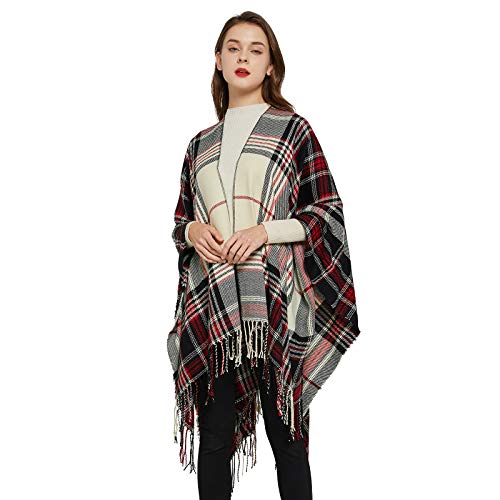 Surblue Elegant Shawl Scarf Classic Plaid Open Front Oversized Soft for Women2