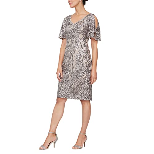 Image of Alex Evenings Women's Short Cold Shoulder Flutter Sleeve Dress (Petite Regular)