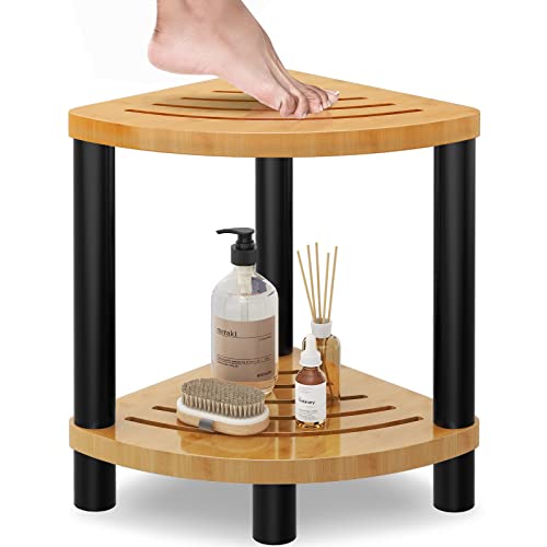 Votzaaq Corner Shower Stool For Shaving Legs, Shower Benches For Inside Shower, Bathroom Seat And Foot Rest, Small Step Stools, Bath Benches, Metal And Bamboo #TOP1