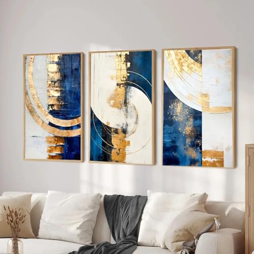 Toile bleue et jaune pour illuminer une entrée sombre art mural géométrique