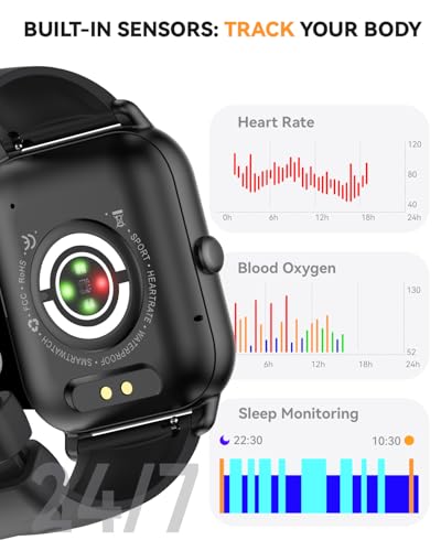 Image of Smart Watch for Men Women,1.85 inch HD Screen Bluetooth Fitness Tracker Step Counter /Sleep Monitor,110+ Sports Modes,IP68 Waterproof Smart Watch Compatible with iPhone Samsung Android Phone, Black