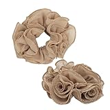 MOE2HUO レディース シュシュ 髪留め ヘアアクセサリー 上品 手作り リボン 花 おしゃれ エレガント 上品 通勤 レディース ヘアアクセ 結婚式 卒業式 お受験(2シャンパン)