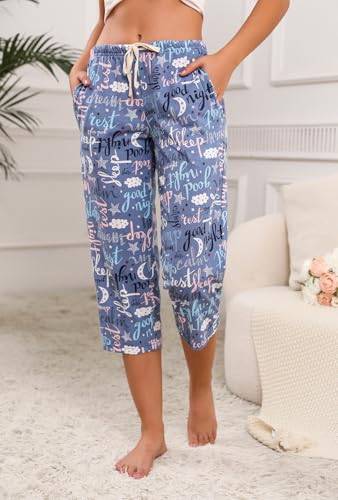 Image of PNAEONG 3 Pack Women Pajama Pants Capri Length Drawstring Pj Bottoms Sleep Lounge Pants with Pockets S-3XL