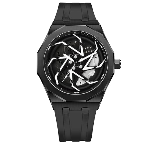Image of IIK COLLECTION Men's Car Wheel Watch with Spinning Car Rim Hub Design with Silicon Strap|| Analog | Quartz Movement|| Water Resistant, Scratch Resistant