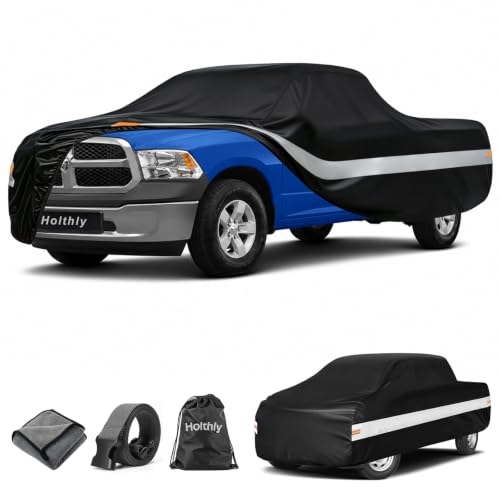 Image of 10 Layers Truck Cover Waterproof All Weather Custom Fit for Ford /Ram /Chevrolet Regular Cab Long Bed, Outdoor Full Exterior Pickup Car Cover for Automobiles Sun Rain Snow Ice Protection. Black