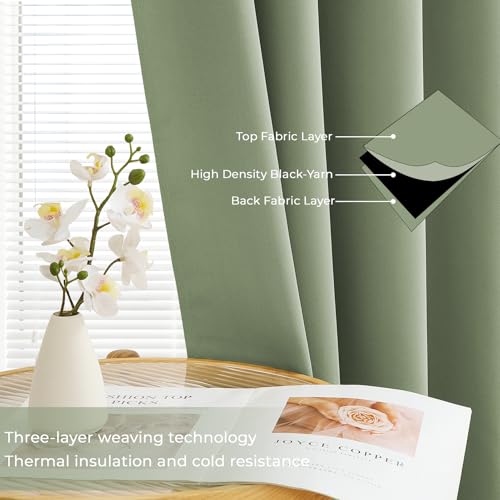 MRTREES Green Blackout Curtains Eyelet, 84 Inch Drop Thermal Blackout Curtains for Living Room Bedroom, 2 Panels 168x214 CM 66x84 Inch Sage Green - Image 3