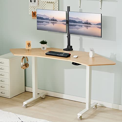 Utureal 71" Electric Corner Standing Desk, Wing Shape Height Adjustable Desk For Home Office, Dual Motor Stand Up Computer Desk, L Shaped Motorized Sit Stand Workstation, Oak Table Top, White Frame #TOP7