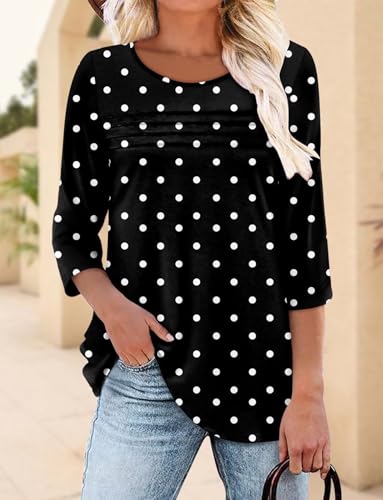 KISSMODA Women's Casual 3/4 Sleeve T-Shirts Round Neck Cute Tunic Tops Basic/Pleated Summer Tops Trendy Spring Blouses