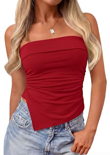 PRETTYGARDEN Going Out Tube Tops for Women Trendy Summer Red M