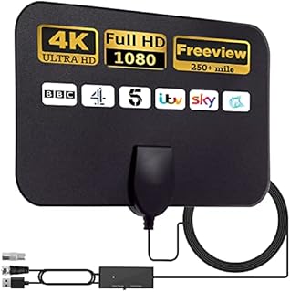 TV Aerial Indoor 250+ Miles Long Range - Digital Freeview 4K/1080P HD Amplified TV Aerial with Signal Booster for Local Channels