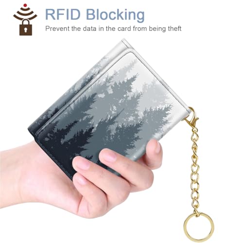 Image of Trifold Womens Wallet Small Slim RFID Blocking Card Wallet Cute Credit Card Holder Leather Mini Purse with Cash Pocket 7 Card Slots ID Window, Forest