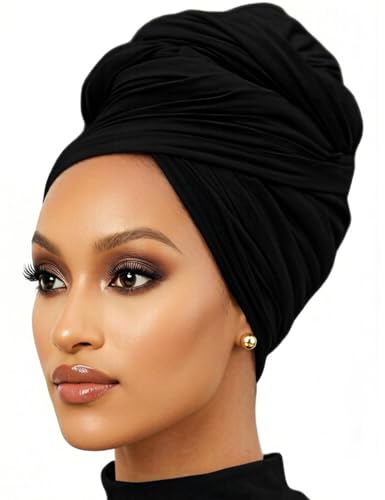 Nonbongoy Head Wraps for Black Women Stretch Headwraps Large Hair Wraps Hijab Scarves for Muslim Head Scarf Turban Headbands Black
