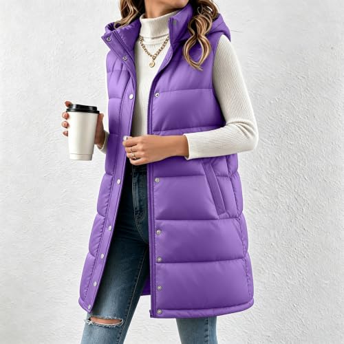 Long Puffer Vest Women Hood Quilted Sleeveless Zip Dual Closure Fall Winter - image 8