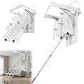 Attic Ladder 12 Steps Ceiling Mounted, Retractable Folding Loft Stairs with Handrails, Heavy Duty 660 lbs Capacity, Space Saving Pull Down Ladder for Garage, Basement, Attic – 118" Height