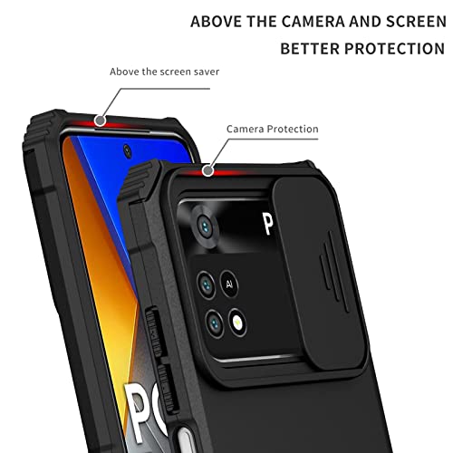 Image of ShieldTech Back Cover Case for Poco X4 Pro 5G | Sliding Camera Shield | Stereoscopic Stand | Shockproof 360 Degree Protection Mobile Phone Case Cover for Poco X4 Pro 5G | PC, Black Back Cover