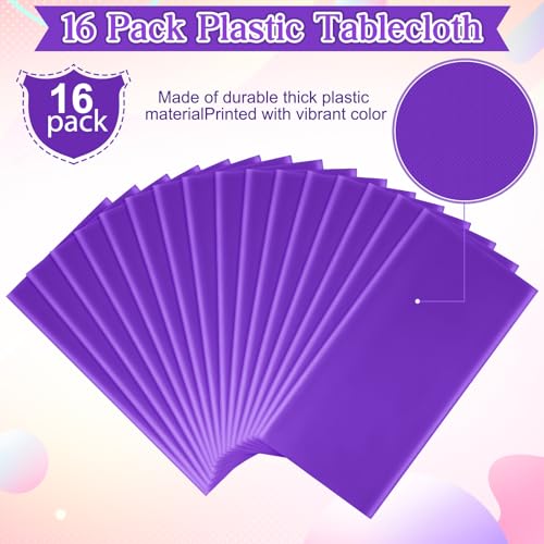 Image of 16 Pack Purple Plastic Tablecloth for Rectangle Tables, Premium Decorative Purple Disposable Table Cloths for Parties, Rectangle Party Table Cover for Birthday Anniversary Graduation, 54x108 Inch