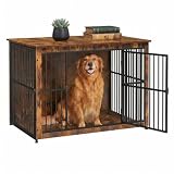 Feandrea Mobile Gabbia per Cani, Gabbia Industriale da Interno con Base Chiusa, 2 Porte, L, per Cani fino a 32 kg, Husky, Border Collie, Shiba Inu, American Bully, Marrone Vintage e Nero PFC024X01V1