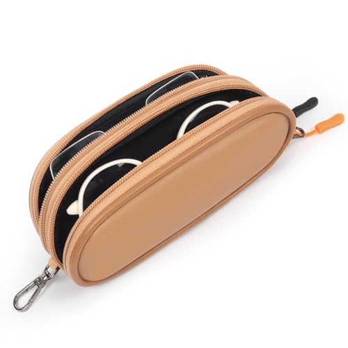 Image of Double Eyeglasses Case Soft Portable Zipper Sunglasses Pouch with Keychain Clip for Men Women