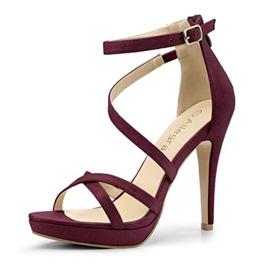 Allegra K Women's Stiletto Heel Zipper Platform Ankle Burgundy Strap Sandals 8.5 M US