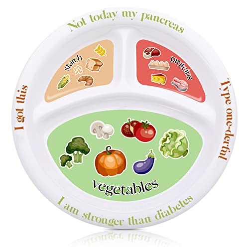 Diabetic Portion Control Plate Melamine Divided Plates for Adults with Protein, Carbs and Vegetables Diet Plate Portion Size Dishes Nutrition Plate for Balanced Eating Kitchen Food Serving (2 Pack)