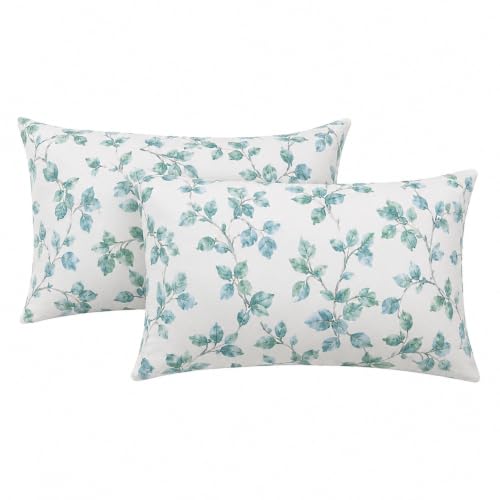 Image of Microfiber Pillow Cover 17x27 Inch (Pack of 2) | Soft & Durable | Ideal for Bed & Sofa Blue Plum Blossom