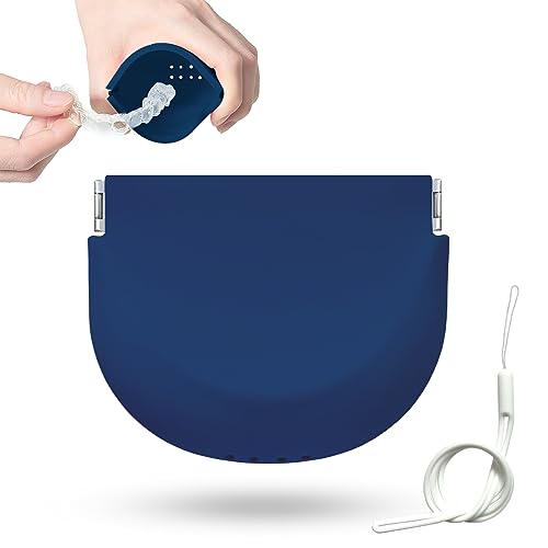 UZKEW Estojo De Silicone Para Aparelho Ortodôntico, Alinhador Fino E Macio, Recipiente Viagem, Protetor Bucal Noturno Com Cordão Meninas, Mulheres Homens (Azul Escuro)