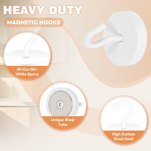 Image of Neosmuk Magnetic Hooks Steel Tube Design for Cruise,130lb+ White,10 Pack