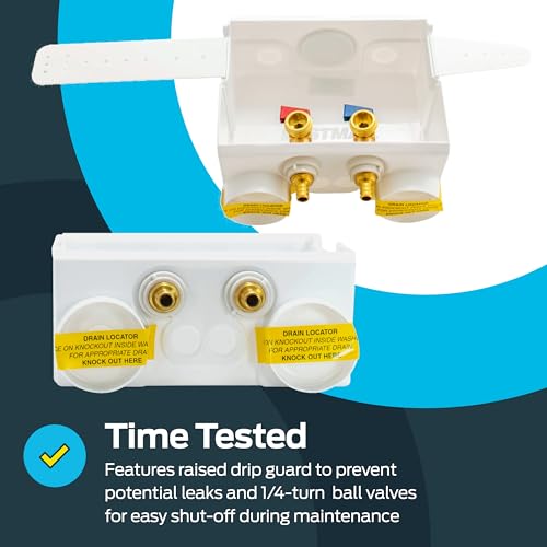 Image of Eastman 1 /2 Inch Expansion PEX Connection x 3 /4 Inch MHT Washing Machine Outlet Box, Push to Connect Brass Plumbing Fittings, Double Drain, 60261