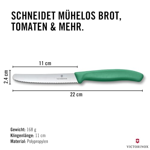 Victorinox Frühstücksmesser Set, 6-teilig, 11cm Wellenschliff, Farbig Grün – Ansicht 3