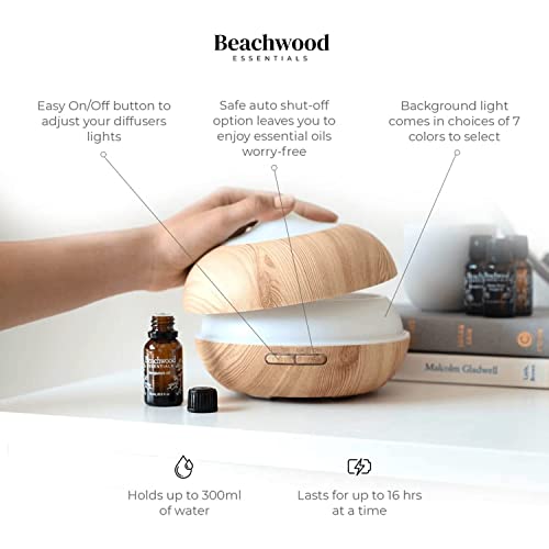 Beachwood Essentials Ultimate Ultrasonic Aromatherapy Diffuser For Essential Oils - Therapeutic Grade, Helps You To Relax - 3 Timer & 7 Ambient Light Settings - Up To 16 Hours Of Use - Cherry, 300Ml #TOP1