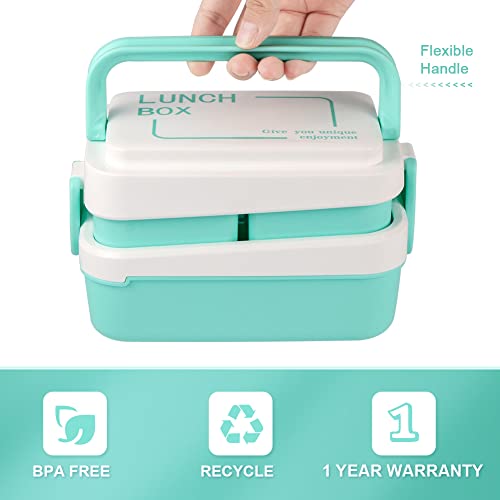 Iteryn Stackable Bento Lunch Box, Bento Box With Handle For Meal Prep, 2 Layer 3 Compartment Lunch Containers, Leak Proof, Microwave Safe #TOP2