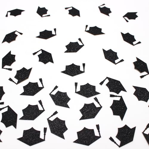 Image of 200PC Black Grad Cap Graduation Confetti for Table Glitter Graduation Hat Table Scatter for Class of 2026 Grad Party Decorations