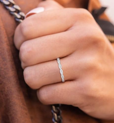 TIGRADE Engagement Ring Cubic Zirconia Twisted Ribbons of Pave-Set Eternity Wedding Band for Women Size 3-124