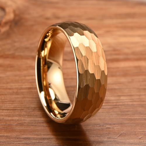 Tungsten Carbide Rings for Men Women 8mm/6mm Gold and Black Hammered Men's Engagement Wedding Bands Matte Brushed High Polish2