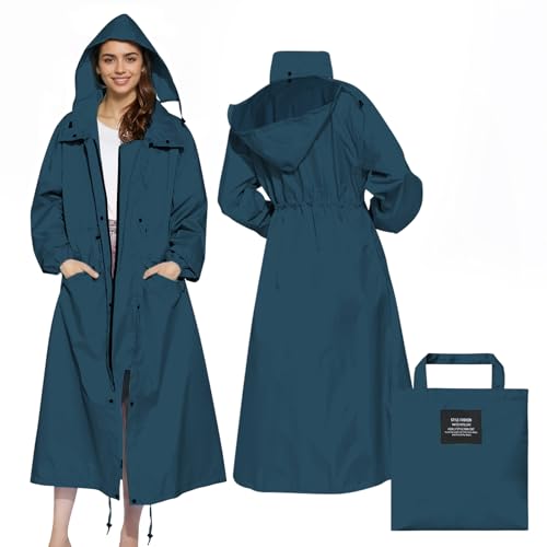 Catálogo de Impermeable Azul - los preferidos. 42 LAMA Impermeable largo para mujer, impermeable, plegable, cortavientos con capucha, cintura ligera y ajustable para exteriores, azul mar, XX-Large