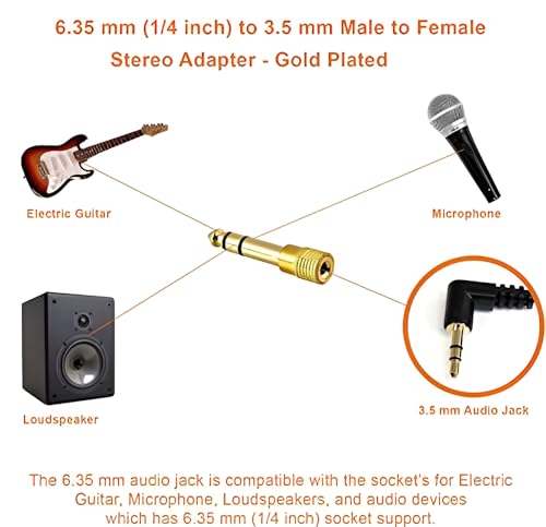 Image of 2 Pieces Stereo Audio Adapter 6.35mm (1 /4 Inch) Male to 3.5mm (1 /8 Inch) Female Headphone Jack Plug - Gold-Plated Pure Copper