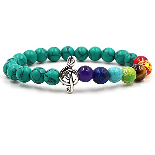 Steinarmband, Naturstein -Perlenarmband, farbenfrohe Chakra -Yoga -Perlen elastisches Armband Türkis Noten Armband, personalisierte Kleidungszubehör Schmuck Schmuck