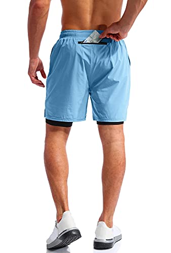 Image of Pudolla Men's 2 in 1 Running Shorts 5 inch Quick Dry Gym Athletic Workout Shorts for Men with Phone Pockets