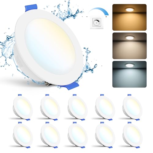Gr4tec Spot LED Encastrable Dimmable, Lot de 10 6W Spot Salle de Bain IP65 Blanc Chaud 2700K Blanc Neutre 4000K Blanc Froid 6000K 700LM, Spots de Plafond Extra...