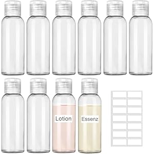 10 Pcs 100ml Travel Bottles Container for Toiletries, Flip Cap Plastic Squeeze Bottles with Labels Use for Shampoo, Lotion