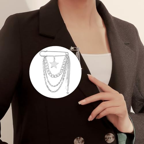 Vintage Safety Pin Brooch for Layered Chain Tassel Decorative Pins for Lapel, Sweater, Hat, Scarf, Shawl - Cute Y2K Grunge Punk Style2