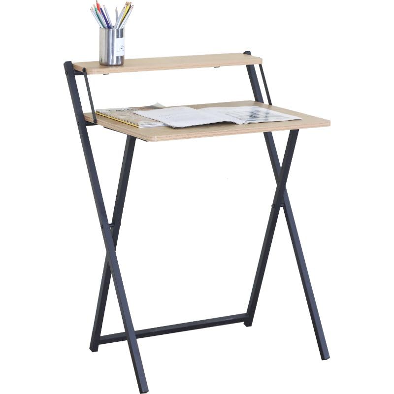 Buyqualia Escritorio Plegable Compacto de Madera y Metal con repisa Superior