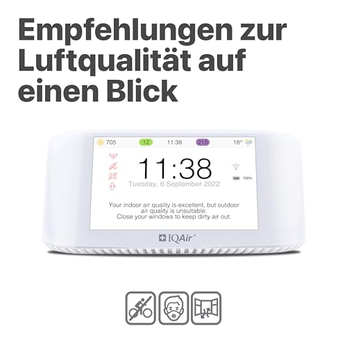 IQAir AirVisual Indoor Luftqualitätsmessgerät für Innenräume [PM2.5 Feinstaub, CO2, AQI, Temperatur, Luftfeuchtigkeit], Smart Air Quality Monitor für Raumluft [Wi-Fi & App, Luftqualitätsüberwachung]