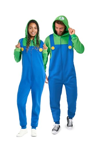Opposuits Luigi Onesie - Official Nintendo Union Suit - Unisex Pajamas - Including Pockets - Loose Fit - Size XL