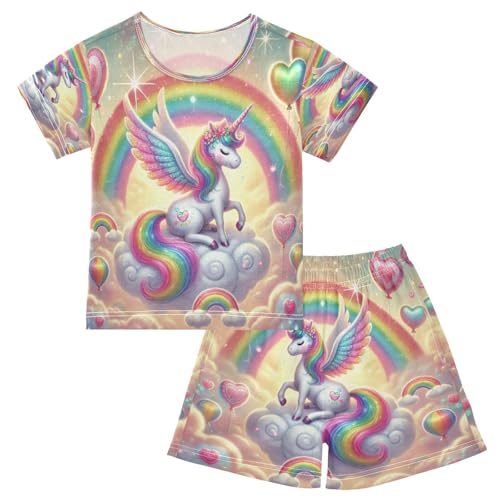 Unicorns Valentines Pinkish Pajama Set Short Sleeve PJ Set Cotton Summer Pajamas Sleepwear Soft 5Y
